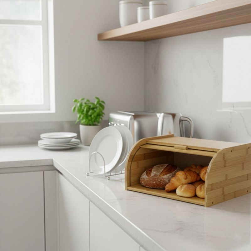 Chlebak Springos 38x28x18 cm bambusowy z roletą zamykany, brązowy 1 szt.