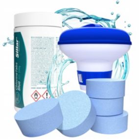 Chlor do basenu, Sillar, 1kg, tabletki 200g, niebieskie + dozownik pływający, na tabletki, zestaw do basenów, 2szt