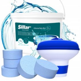 Chlor do basenu, Sillar, tabletki 200g, 3kg, niebieskie + dozownik, na tabletki, pływak, zestaw chemii basenowej, 2szt