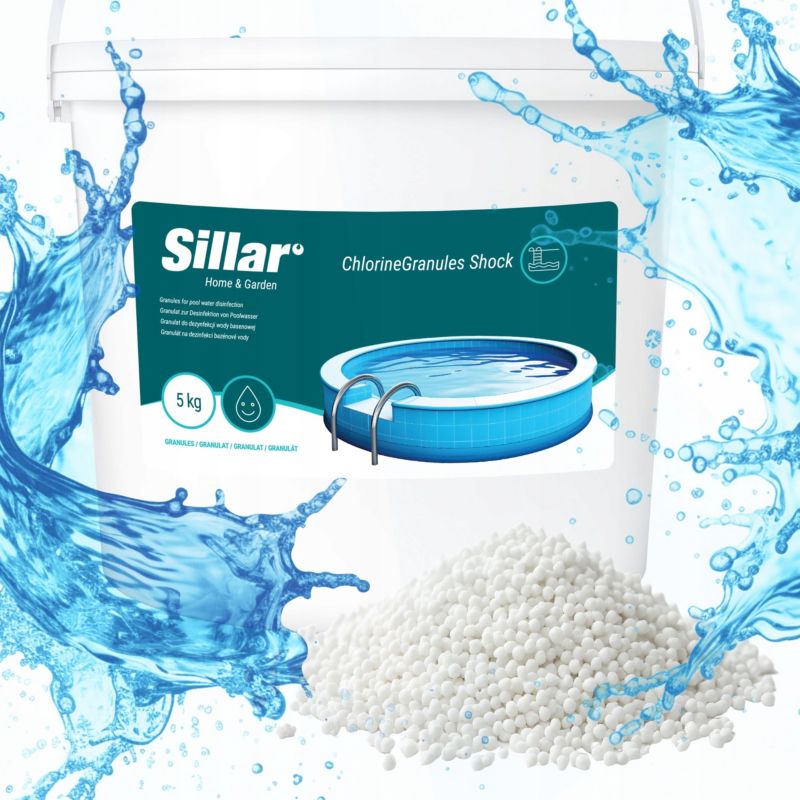Chlor do basenu, Sillar, tabletki chlorowe 20g, 5kg, niebieskie + chlor szok, granulat, 5kg, zestaw chemii basenowej, 2szt