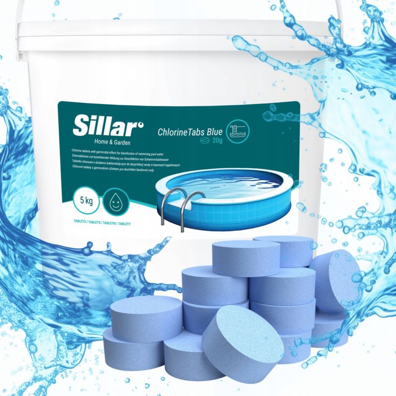 Chlor do basenu, Sillar, w tabletkach 20g, multifunkcyjne, 11w1, do jacuzzi, spa, niebieskie, 5kg, 1szt