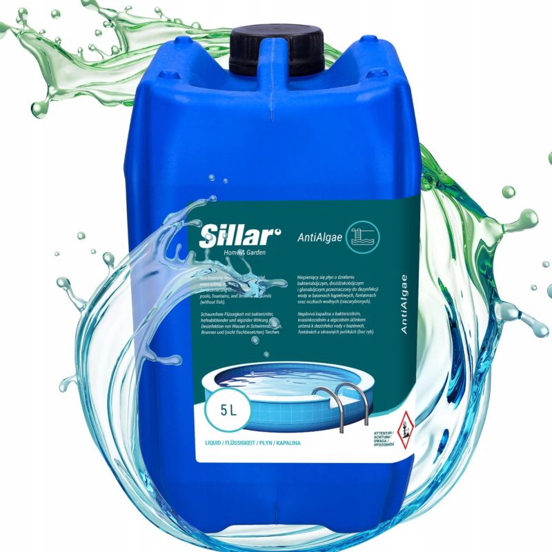 Chlor w tabletkach, Sillar, do basenu, jacuzzi, tabletki 200g, 5kg + Antyglon, w płynie, 5l, zestaw chemii basenowej, 2szt