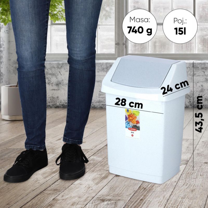 Curver Kosz na Śmieci Uchylny 15 L Granitowy 1 szt.