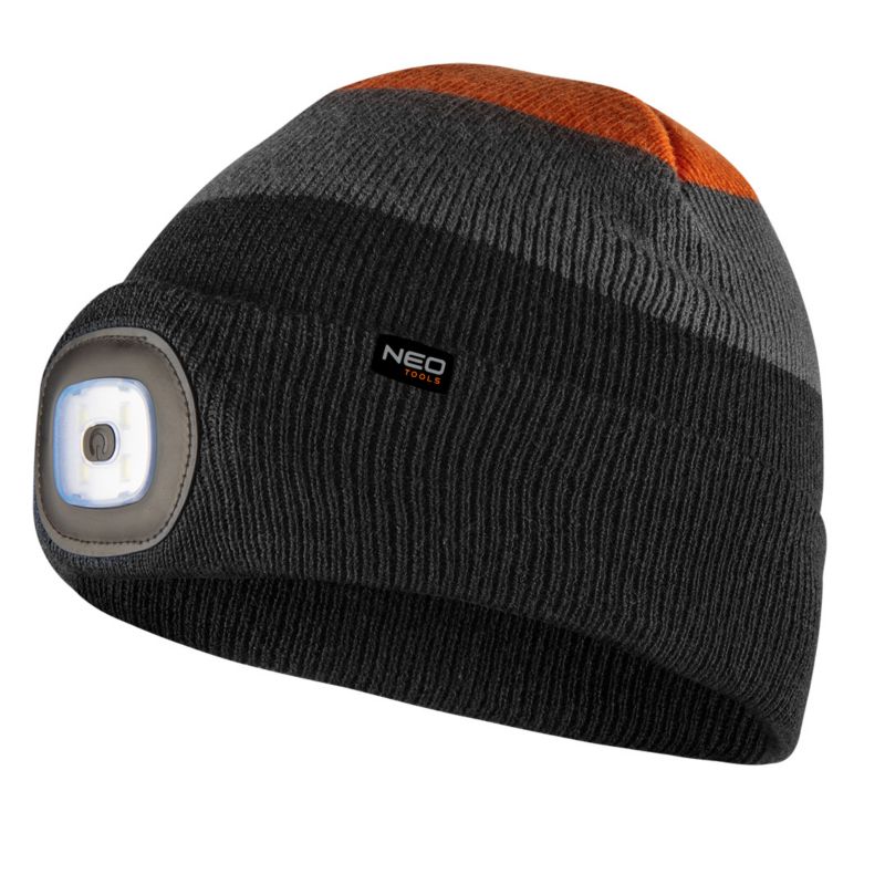 Czapka z latarką NEO TOOLS LED, czarno-szaro-pomarańczowa WARM 1 szt