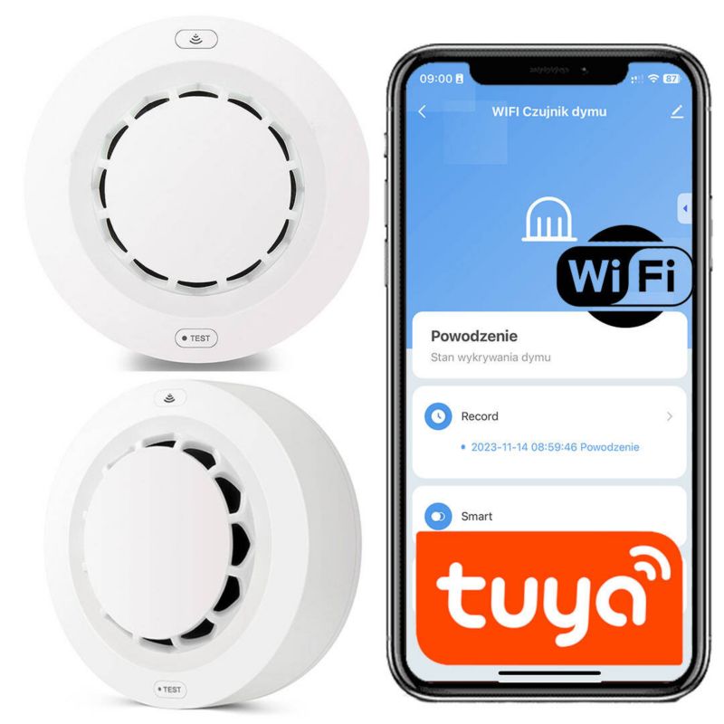 Czujnik Dymu i Ognia Sone WiFi z syreną alaramową bezprzewodowy Tuya 1 szt.