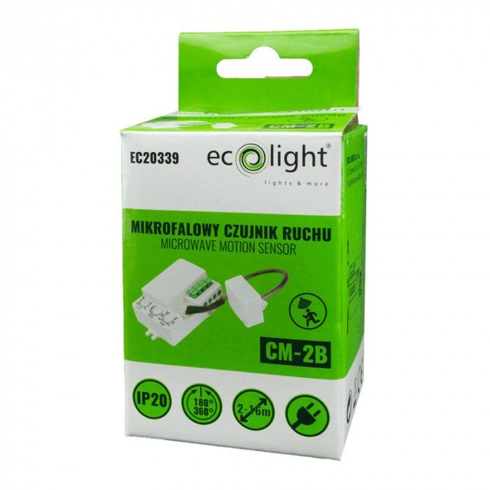 Czujnik ruchu Ecolight mikrofalowy biały do 15 metrów wpuszczany IP20 wym: 6,8 x 4,1 x 2,5 cm - 1 szt.