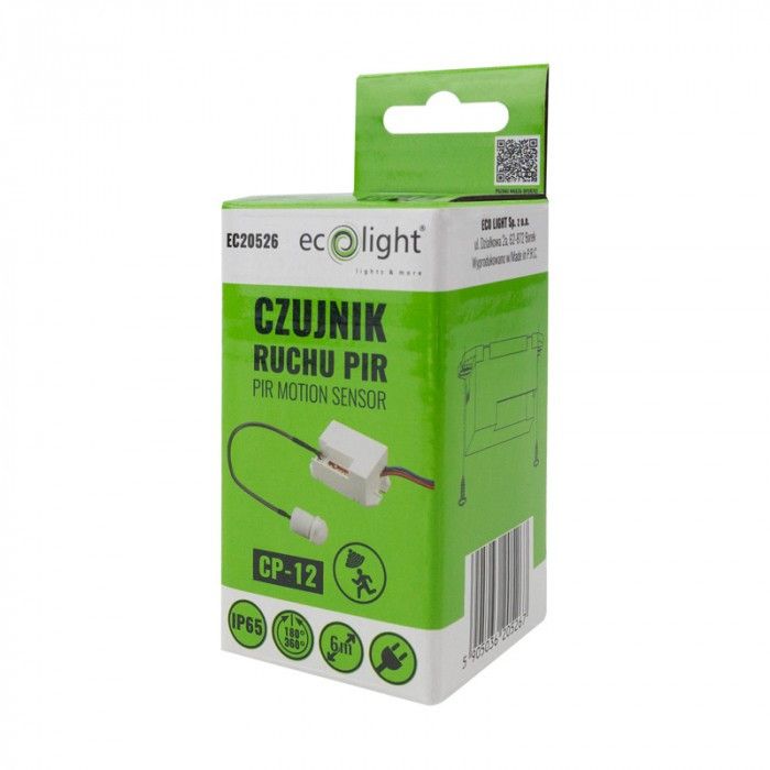 Czujnik ruchu Ecolight podczerwień PIR biały do 7 metrów wpuszczany IP65  - 1 szt.