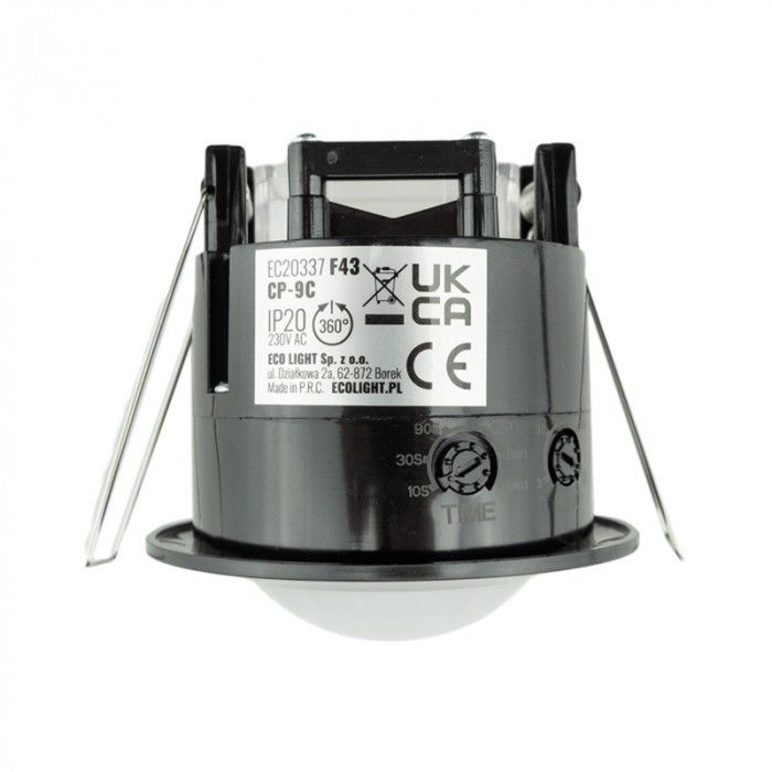 Czujnik ruchu Ecolight wpuszczany czarny do 6 metrów sufitowy wpuszczany IP20 wym: 6,3 x 7,7 x 7,7 cm - 1 szt.