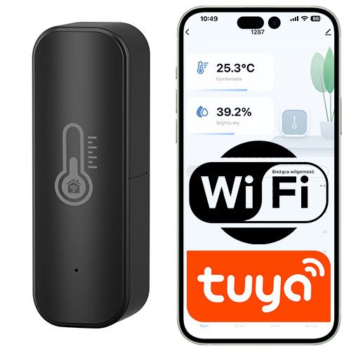 Czujnik temperatury i wilgotności Sone Tuya WiFi Czarny 1 szt.