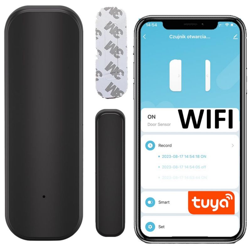 Czujnik Tuya otwarcia drzwi i okna WiFi Smart Czarny kontaktron 1szt.