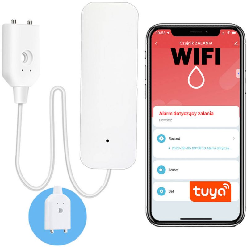 Czujnik zalania wycieku wody Sone WiFI na baterie Tuya 1 szt.