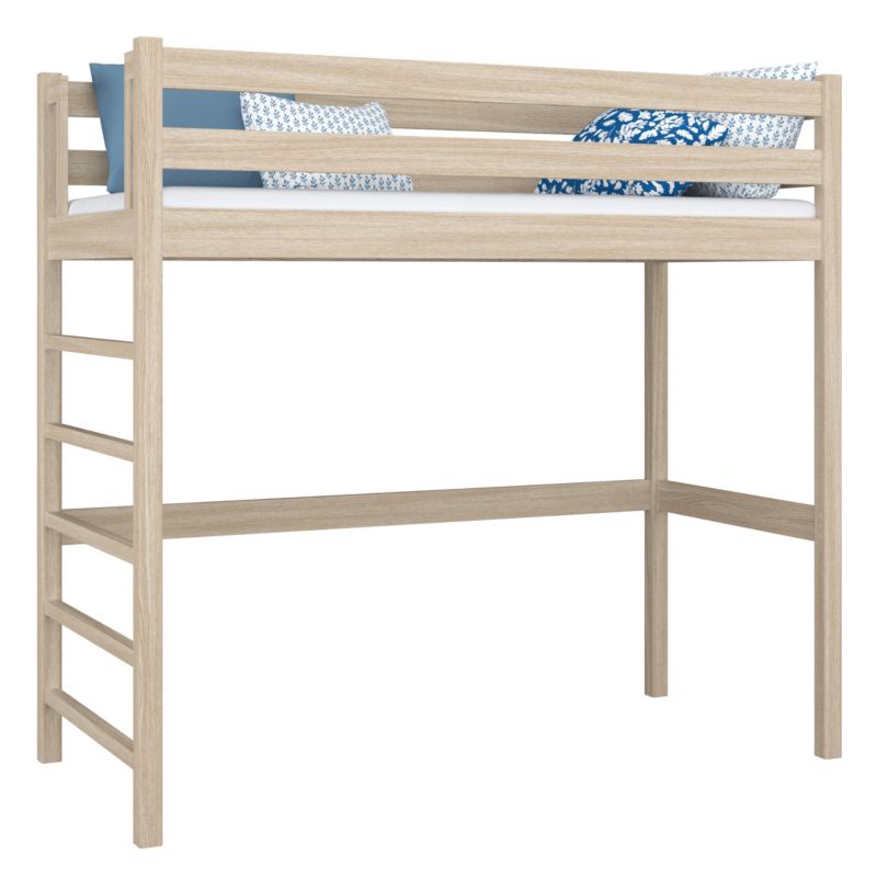 Dębowe łóżko na antresoli N-WOOD N01 100x200 dąb bielony 1 szt.