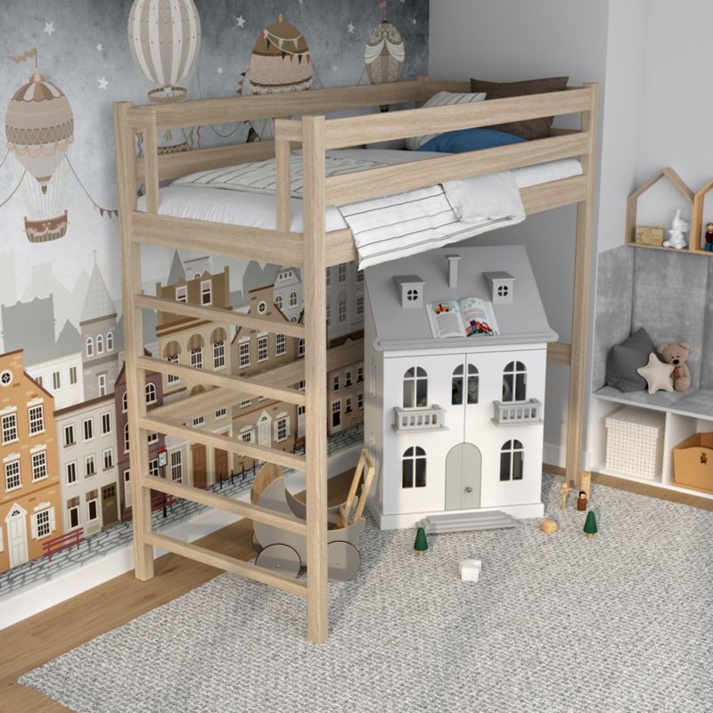 Dębowe łóżko na antresoli N-WOOD N01 90x180 dąb bielony 1 szt.