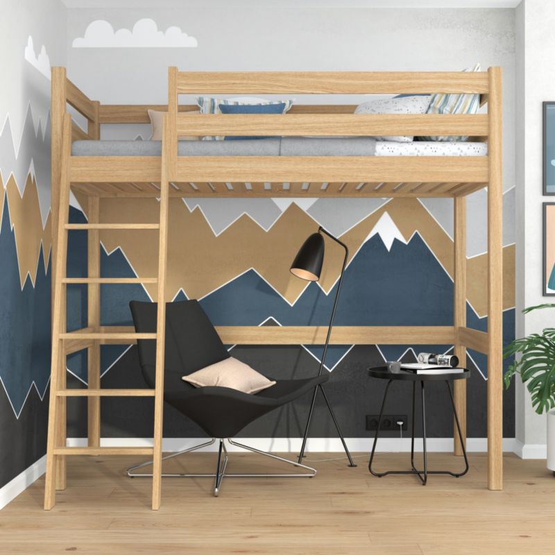 Dębowe łóżko na antresoli N-WOOD N03 80x180 dąb naturalny 1 szt.