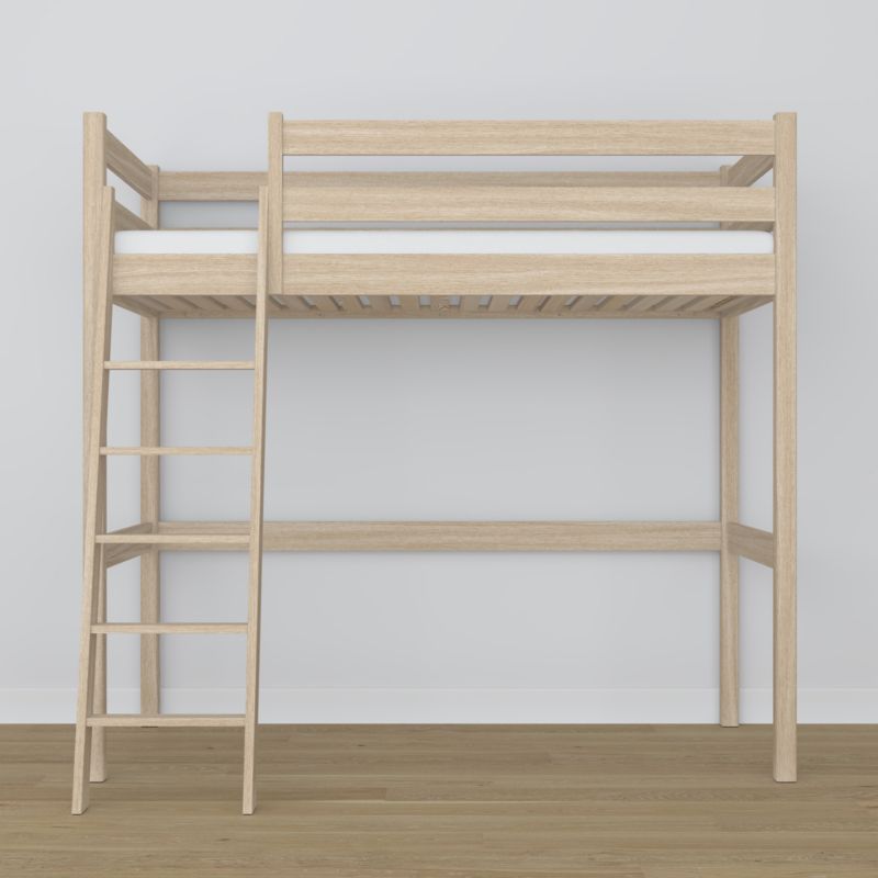 Dębowe łóżko na antresoli N-WOOD N03 80x190 dąb bielony 1 szt.