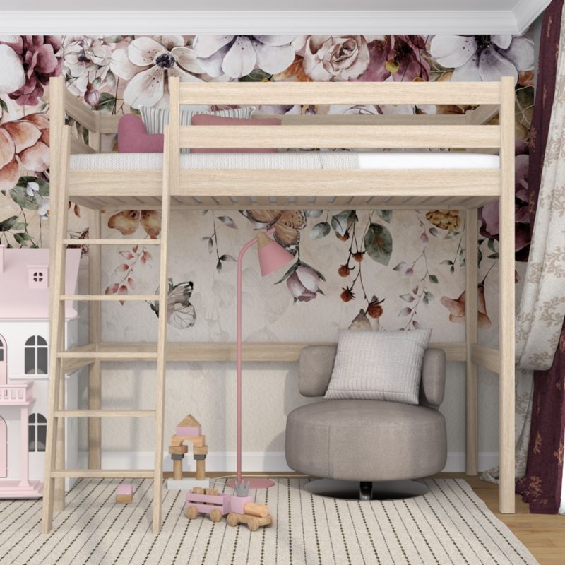Dębowe łóżko na antresoli N-WOOD N03 90x180 dąb bielony 1 szt.