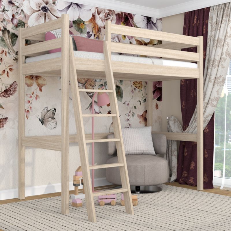 Dębowe łóżko na antresoli N-WOOD N03 90x180 dąb bielony 1 szt.