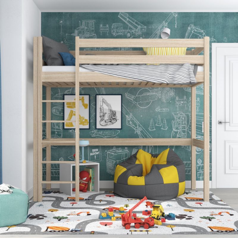 Dębowe łóżko na antresoli N-WOOD N05 120x180 dąb bielony 1 szt.
