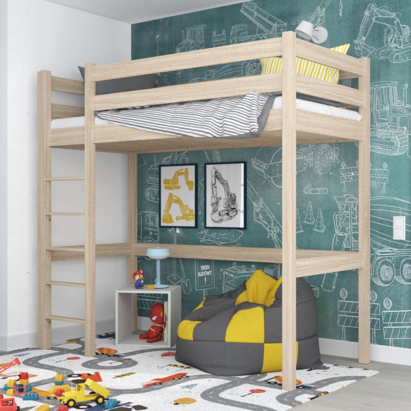Dębowe łóżko na antresoli N-WOOD N05 120x180 dąb bielony 1 szt.