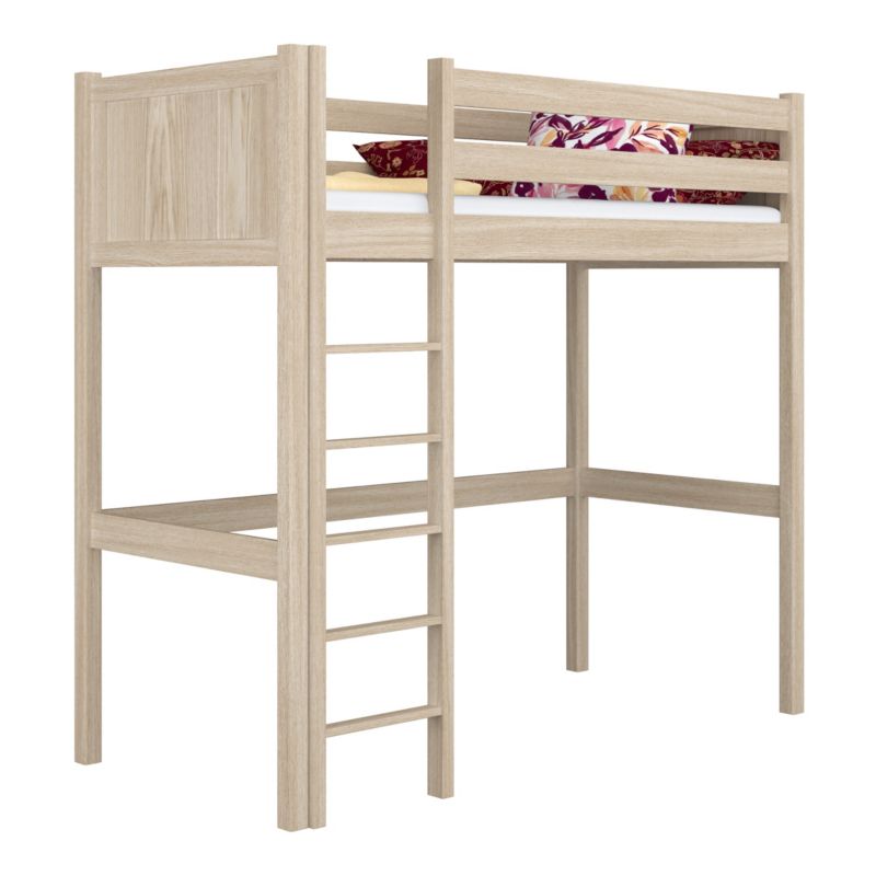 Dębowe łóżko na antresoli N-WOOD N06 80x180 dąb bielony 1 szt.