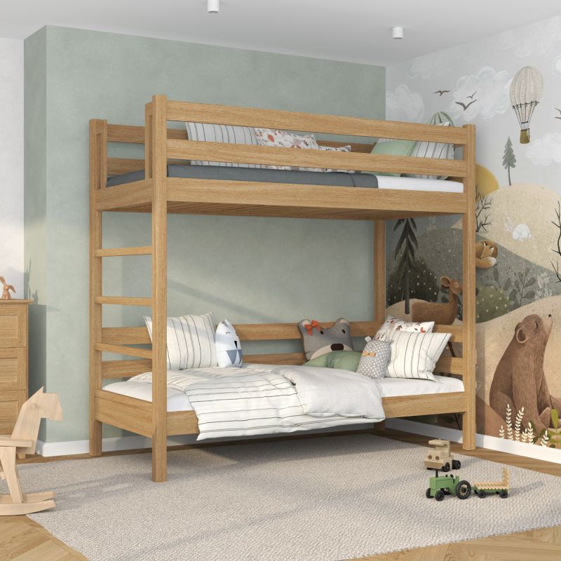 Dębowe łózko piętrowe N-WOOD N03 100x180 dąb naturalny 1 szt.