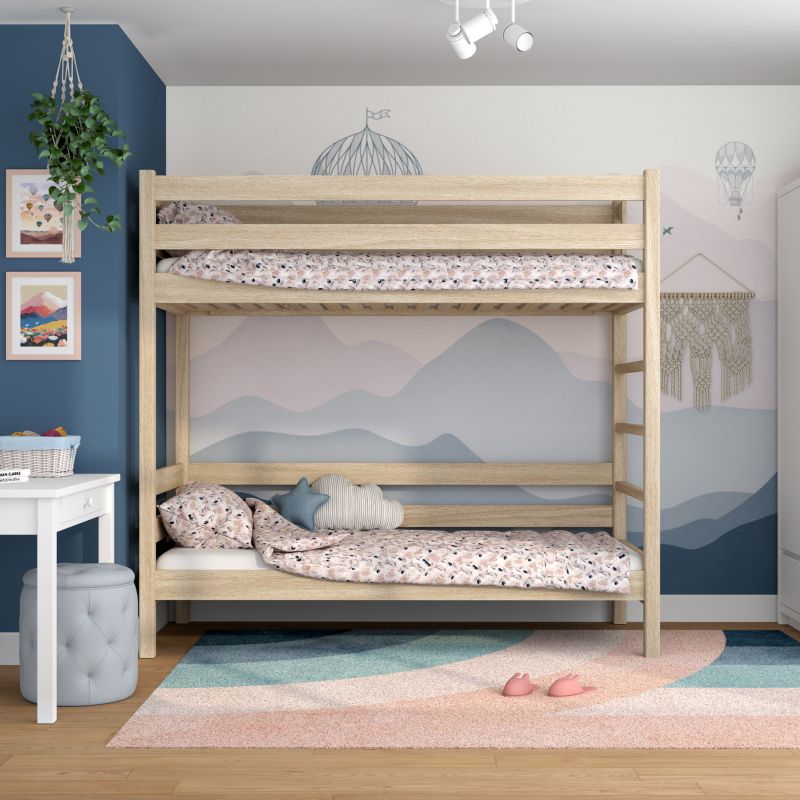 Dębowe łózko piętrowe N-WOOD N03 80x190 dąb bielony 1 szt.