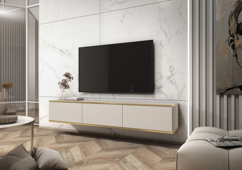 Długa szafka RTV MINIO go for it ORINO 175 cm beżowa ze złotymi detalami ,1 szt.