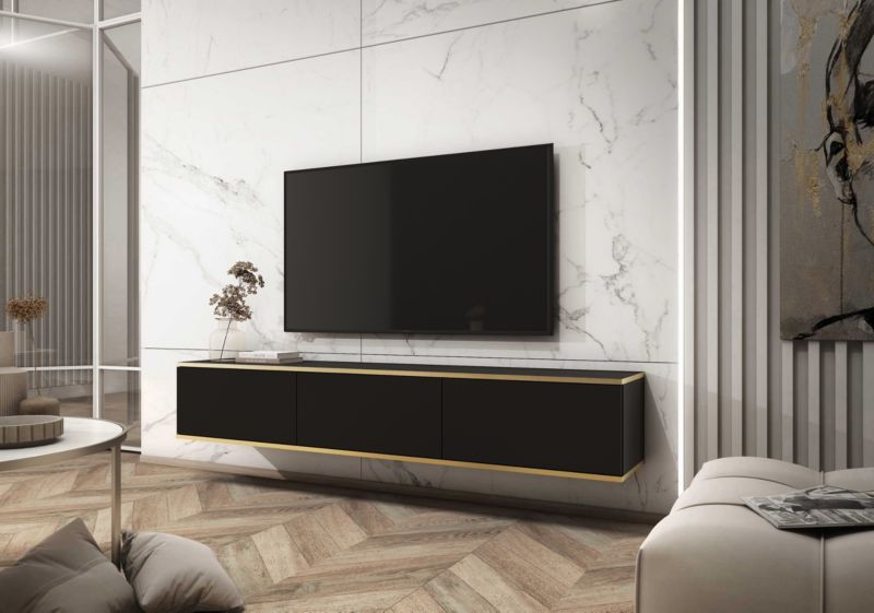 Długa szafka RTV MINIO go for it ORINO 175 cm czarna ze złotymi detalami,1 szt.