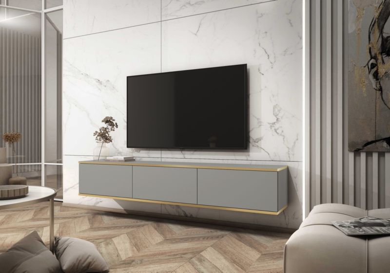 Długa szafka RTV MINIO go for it ORINO 175 cm szara ze złotymi detalami ,1 szt.