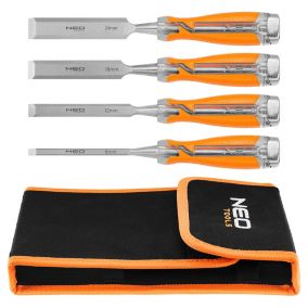 Dłuta NEO TOOLS 6, 12, 18, 24mm zestaw 4 szt. uchwyt dwukomponentowy,  etui 1 kpl