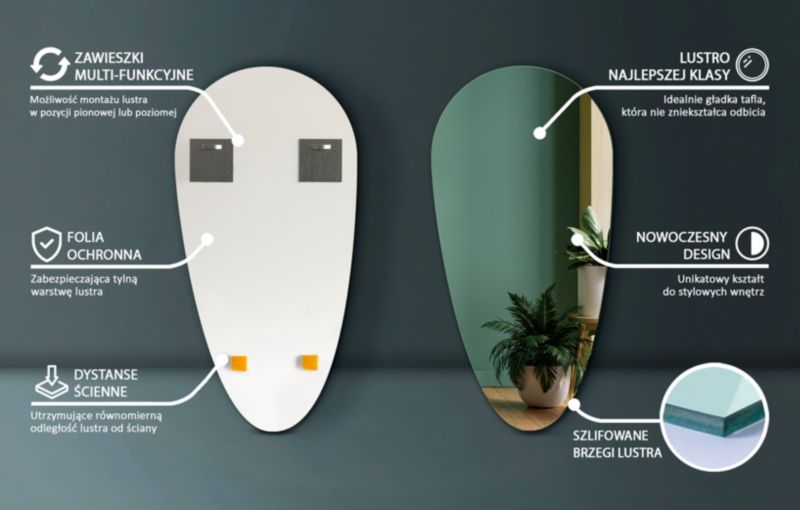 Dekoracyjne lustro Tulup 50 x 100 w kształcie kropli do salonu 1 szt.
