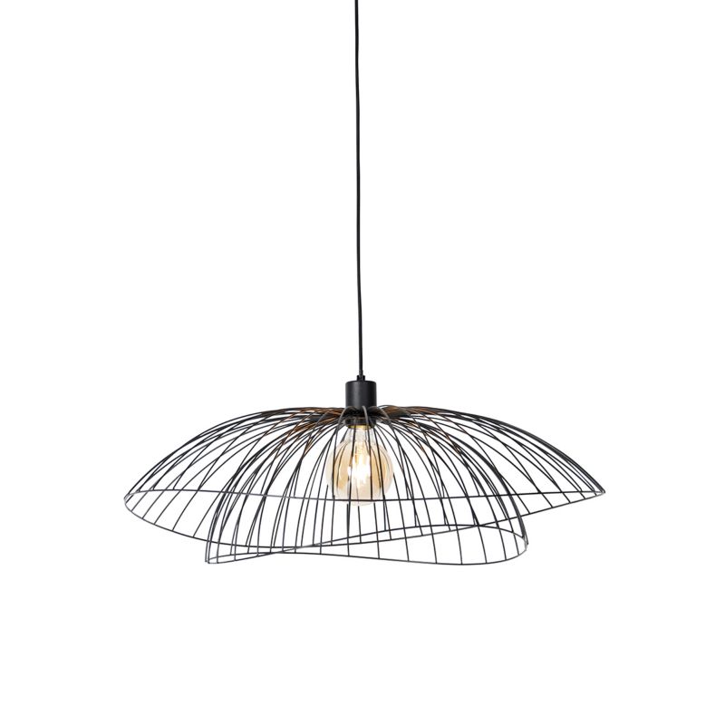 Designerski lampa wisząca do stołu jadalnego inteligentny Qazqa Pua 66 czarny okrągły żarówkami LED 49W E27 ściemnialny  1 szt.