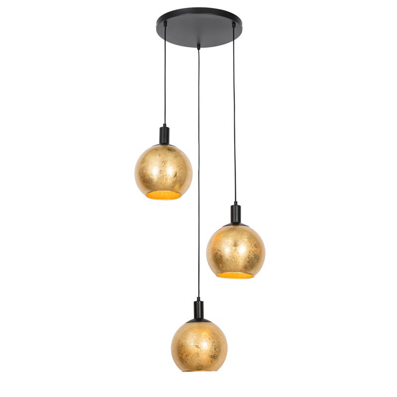 Designerski lampa wisząca z kloszem (3 punkty) do stołu jadalnego Qazqa Bert 65 złoty/mosiężny okrągły max 40W E27 z 3 1 szt.