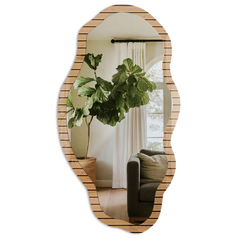 Designerskie Lustro Do Salonu Tulup 52x97 cm Drewniane deski - w Ramie Szkło Hartowane Lustro z Nadrukiem 1 szt.