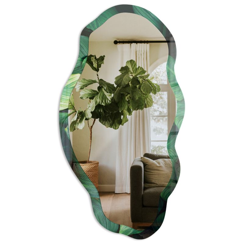 Designerskie Lustro Do Salonu Tulup 52x97 cm Zielone liście 2 - w Ramie Szkło Hartowane Lustro z Nadrukiem 1 szt.