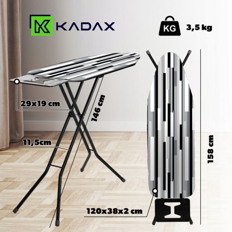 Deska Do Prasowania KADAX 120x38cm Lekka Uchwyt Na Żelazko Standardowa 1szt.