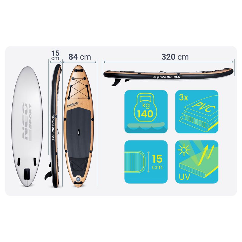 Deska SUP do pływania pompowana Paddle Aquasurf 320cm Neo-Sport 1szt.