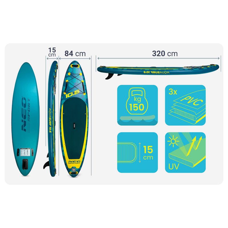 Deska SUP do pływania pompowana Paddle Aquasurf 320cm Neo-Sport 1szt.