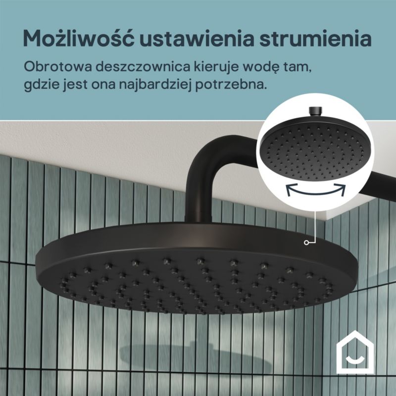 Deszczownica prysznicowa GoodHome Cavally 25 cm czarny mat