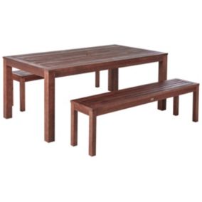 dla 6 osób Stół z ławkami Tuscania Drewno eukaliptusowe Ciemne drewno 1 kpl