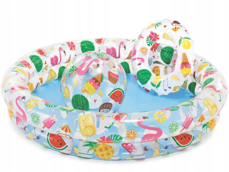 Dmuchany brodzik plażowy INTEX 59460NP, kolorowy wzór, piłka 51 cm i koło 51 cm, 1 szt.