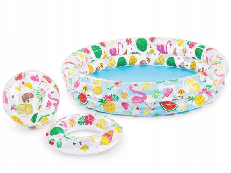 Dmuchany brodzik plażowy INTEX 59460NP, kolorowy wzór, piłka 51 cm i koło 51 cm, 1 szt.