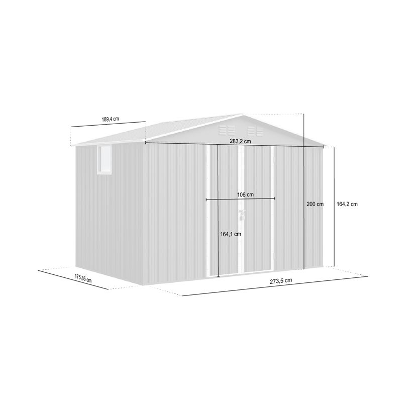 Domek metalowy NORDVIC Thor 2830 x 1890 mm, uchylne drzwi, Cold Grey 1 szt.