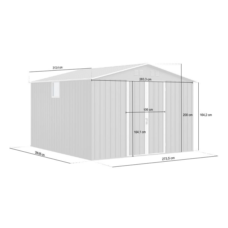 Domek metalowy NORDVIC Thor 283x313 cm, uchylne drzwi, Cold Grey 1 szt.