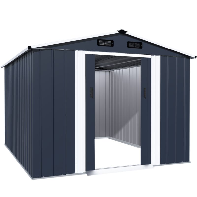 Domek narzędziowy FUNFIT GARDEN schowek ogrodowy metalowy 302 x 270 x 208 cm szary 1szt.