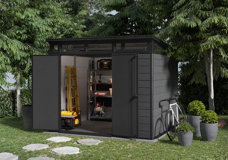Domek narzędziowy Keter Cortina 9x7 Evotech stalowe wzmocnienia świetliki wentylacja 279x218x226 cm 1 szt.
