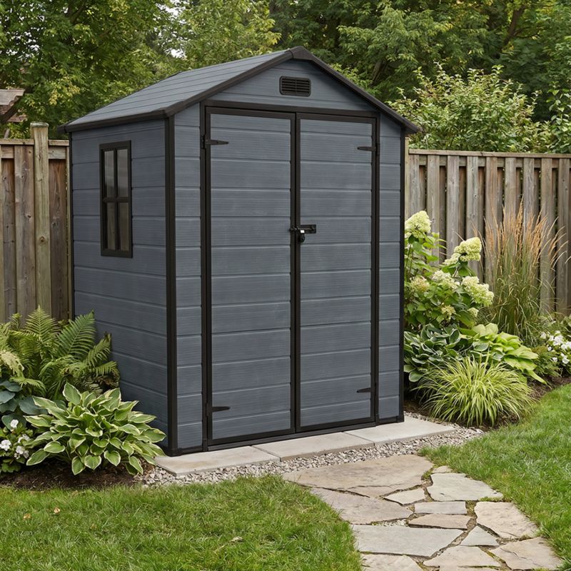 Domek narzędziowy, ogrodowy 134 x 182 x 210cm Iparo Tana Mazovia - PCV, odporny na UV, całoroczny, antracytowy 1szt.