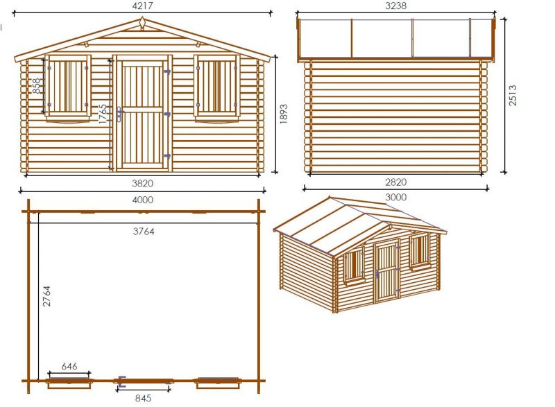 Domek ogrodowy ALTANKA 12 m2 - 4x3 m - 28 mm, drewniany, 1 szt.