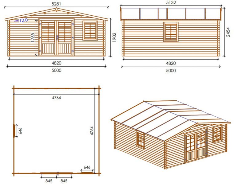 Domek ogrodowy ALTANKA - 5x5 m z tarasem 5x2m - 35 m2, drewniany, 1szt.