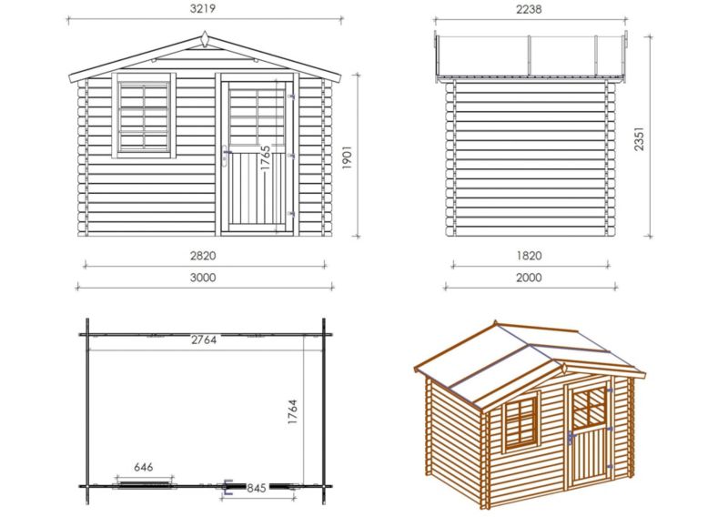 Domek ogrodowy ALTANKA 6 m2 - 3x2 m - 28 mm, drewniany, 1szt.